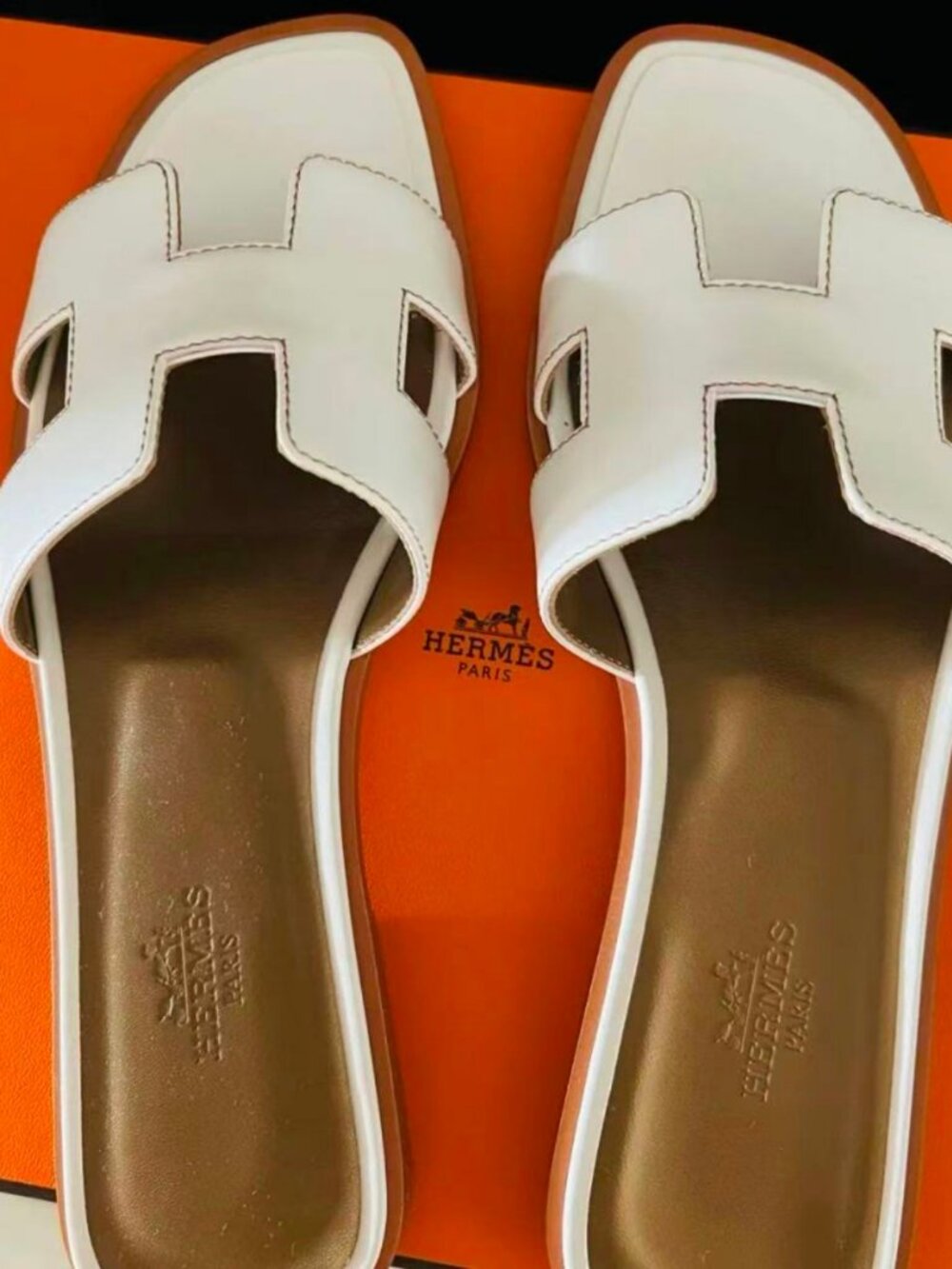 Hermes Oran Sandals White Epsom Leather H Cutout Slide Sandals